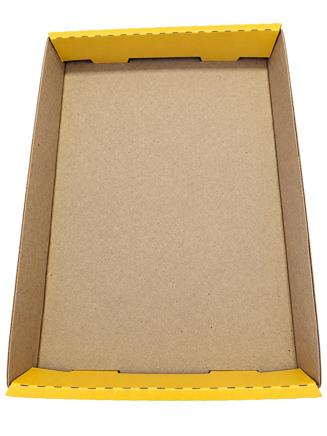 Parte interna da tampa de papelão, com bordas dobradas
