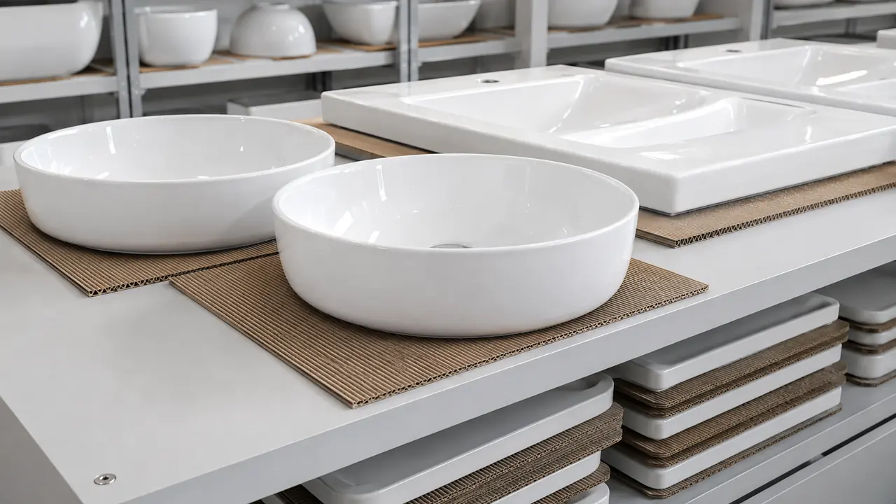 Louças sanitárias protegidas por onda exposta face simples